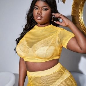 Plus Size See Through Crop Tee Without Bra NWT